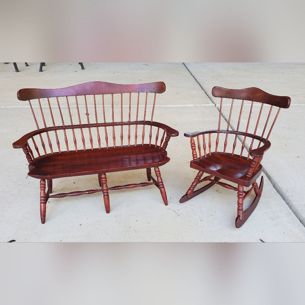 American Girl fit Vintage 1997 Windsor Style Bench & Chair 18" Doll